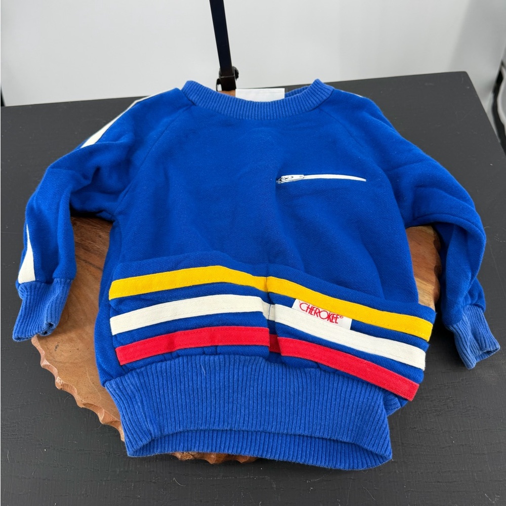 vintage Cherokee sweatshirt vibrant blue color red, yellow white stripes sz 2T